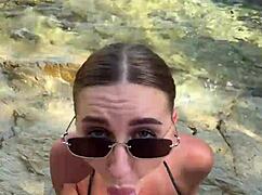 Best blowjob with cum on face and tits from stranger on beach 😍