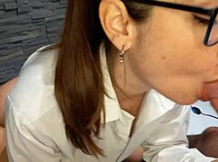 Amateur Brunette Deepthroats Big Cock in Homemade Blowjob Session