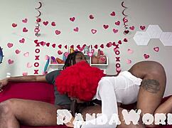 Ebony redhead gives blowjob, squirts, rides big booty