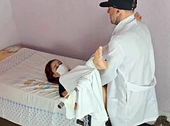 Patient Pees And Cums On Gynecologist Exam Chair During Bent Over Fingering And Fucking