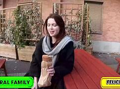 Felicia vinas's juicy booty double stuffed by dan in wild homemade action. Neighbors watch the curvy babe ride and moan.