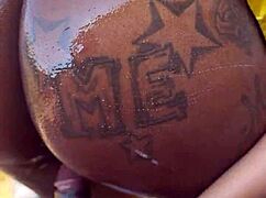 In this hardcore sex tape, Goldilocks rides a big black cock bareback, getting a sloppy creampie in her wet pussy outdoors.