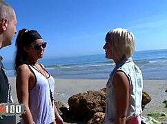 hot threesome fucking on a spanish public beach