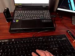 devouring my colleague's big white cock, cum in mouth, spit on tits