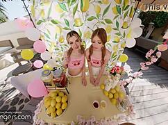 vr bangers hot babes in pink panties fuck you after a glass of lemonade in a ffm threesome