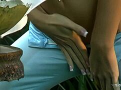 Did this lucky guy lick her cunt by the waterfall? She gave him a handjob!