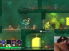 Chubby ebony gamer girl gets fucked with dildo while playing video game - dead cells