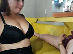 Husband pounds wife's big pussy, cock slips out, I suck it eagerly