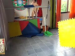 Nudist Barbershop Compilation with Hairdresser in Apron