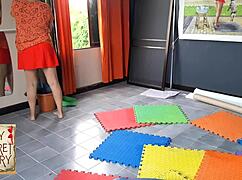 Nudist Barbershop Compilation with Hairdresser in Apron