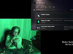 naked brunette bbw with long hair and glasses explores lake house playthrough part five, showcasing big natural tits