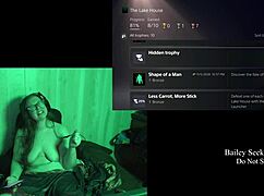naked brunette bbw with long hair and glasses explores lake house playthrough part five, showcasing big natural tits