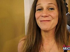 petite mature brunette julia gives a wet bj and masturbates