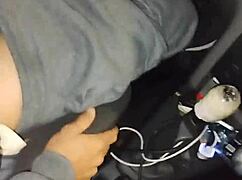 this young married chick just gave the driver a blowjob and got cum on her tits