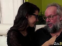 Babe fingers old guy's ass in kinky session