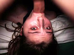 Beauty plays with big dick, gets cum in mouth