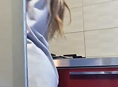 Hot Girl Cleans The Stove And Gets Turned On While Doing It