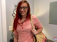 slim redhead olivia x pokes her pussy with dildo and gives bj