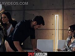 Hot office threesome sex with deepthroat and rough doggystyle!