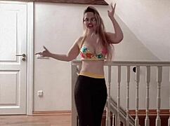 Belly Dancer Goddess Twirls With Huge Belly And Glasses In Musical Fetish
