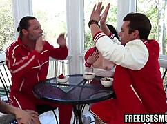 Teen stepdaughter freeused on basketball court by daddy and uncle