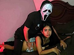 Halloween trick or treat with stepsister ghostface