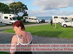 filthy kiwi mature milf pisses on the ground at the campground while campers are around