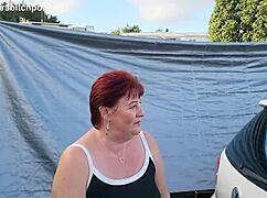 filthy kiwi mature milf pisses on the ground at the campground while campers are around