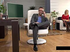 New concept in piss play with blonde nerd in glasses