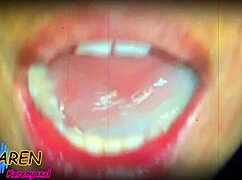 Karen plays with huge semen in mouth. Slow motion cumshot action.