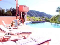 seeing the gorgeous brunette tan in a tiny bikini made the lesbian crave hardcore sex