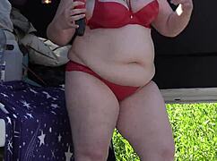 Mature lesbians spied in public park lingerie