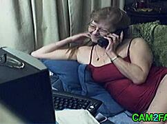 Granny in glasses orgasms on webcam