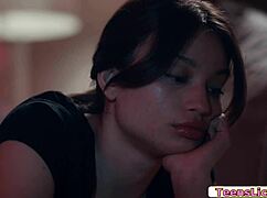 Hot teen tastes twin girlfriend in emotional lesbian kiss