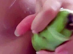 Colombian amateur inserts banana into wet vagina