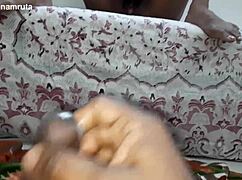 Jerking off watching Indian girlfriend's hairy pussy cumshot.