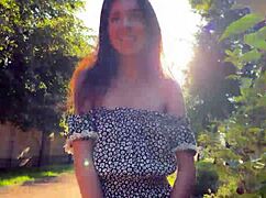 Teen Brunette Flashes Ass Plug Upskirt in Fishnet Pantyhose on Street