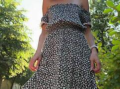 Teen Brunette Flashes Ass Plug Upskirt in Fishnet Pantyhose on Street