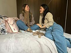 the neighbor teaches me to try sheer stockings for my husband