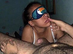 The Blindfolded Slut Sucks Cock