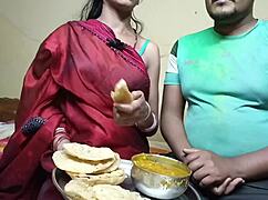 first time indian festival holi with neighbor wife