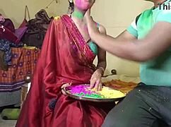 first time indian festival holi with neighbor wife