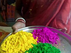 first time indian festival holi with neighbor wife