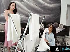 I caught petite brunette Alexis Tae in a risky affair with handywoman Lumi Ray.