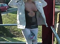 German blonde teen feels vulnerable naked in public ass exposed