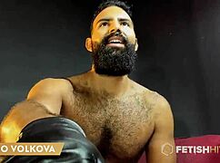 Viggo Volkova, robust and hairy stud, explores leather on FetishHiveLive