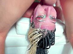 Wooow this latinas face covered in saliva in upside down - rough throat 😱