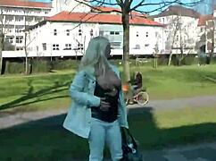 German blonde teen feels vulnerable naked in public ass exposed