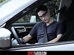 Driving instructor pounds blonde teen outdoors