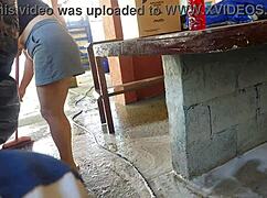 wife out, hot short maid grabs my cock and fucks me in the house